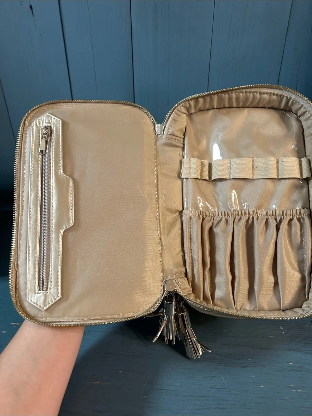 Tartan + Twine Quilted Metallic Cosmetic Train Case - Gold | Double Zipper